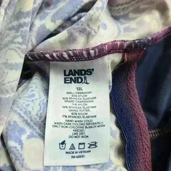 Lands' End Women's One Piece Pink Paisley Swimsuit 50s Style Size 12 - Picture 5 of 10